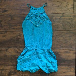 BCX Halter Neck Teal/Turquoise Romper with Pockets